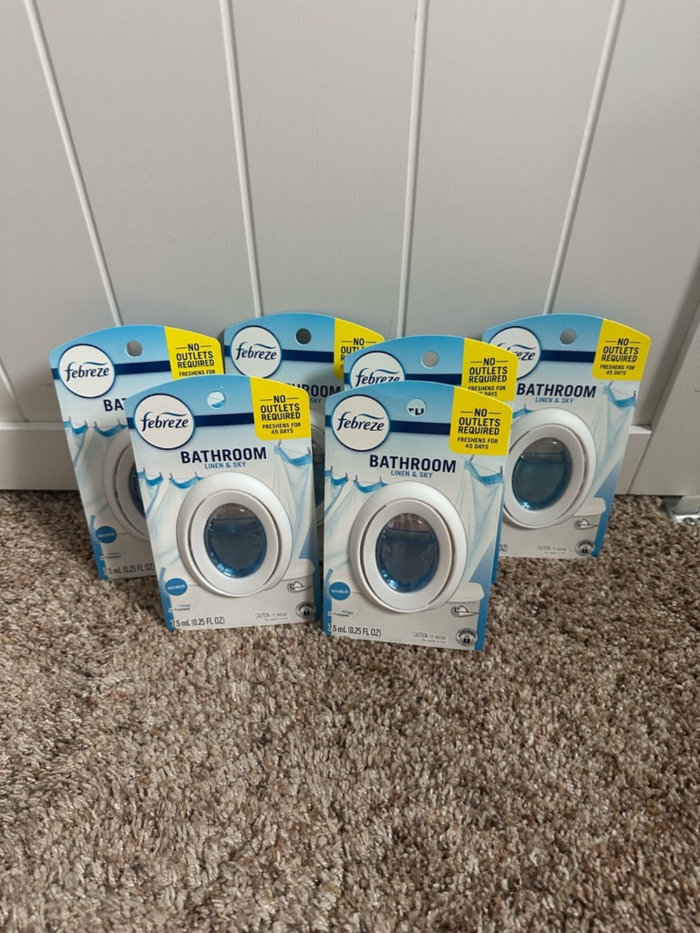 6 Pack Febreeze Bathroom Air Freshener Linen & Sky 45 Day Odor Eliminator NEW